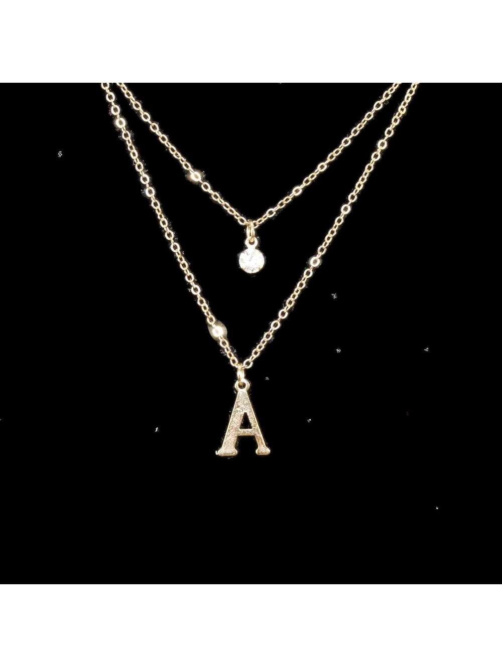 Vintage Gold Tone and Clear Rhinestone and Letter "A" 2 Strand Necklace.